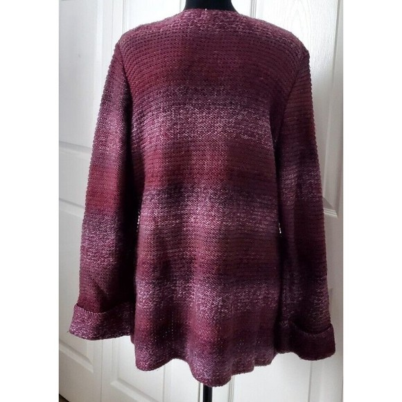 Laura Ashley Wool Blend Duster Womens Burgundy Cardigan Button Sweater Size L - Picture 3 of 6